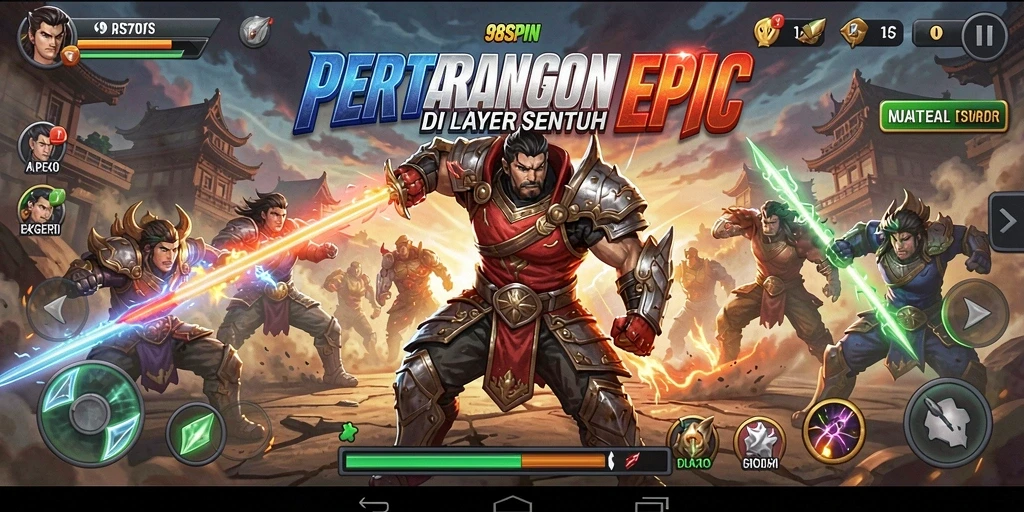 Screenshot utama 98SPIN menampilkan aksi pertarungan yang mendebarkan.