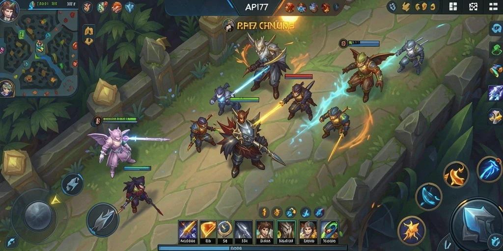 Tampilan gameplay menarik dari API77 dalam pertarungan tim MOBA.