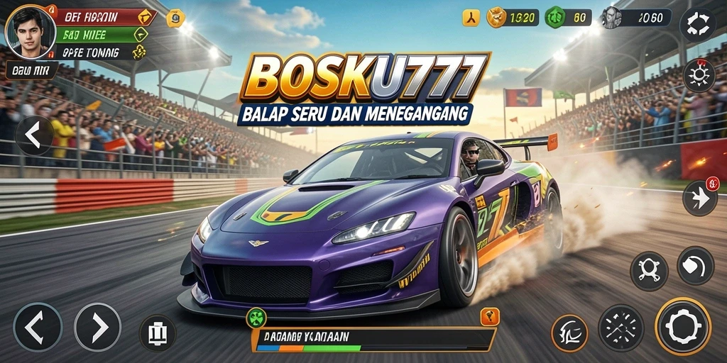 Tampilan gameplay menegangkan dalam balapan yang seru di BOSKU777.