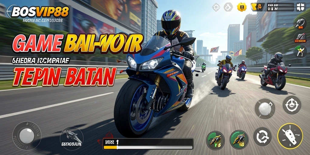 Screenshot gameplay seru dari BOSVIP88 yang menunjukkan aksi balap motor.