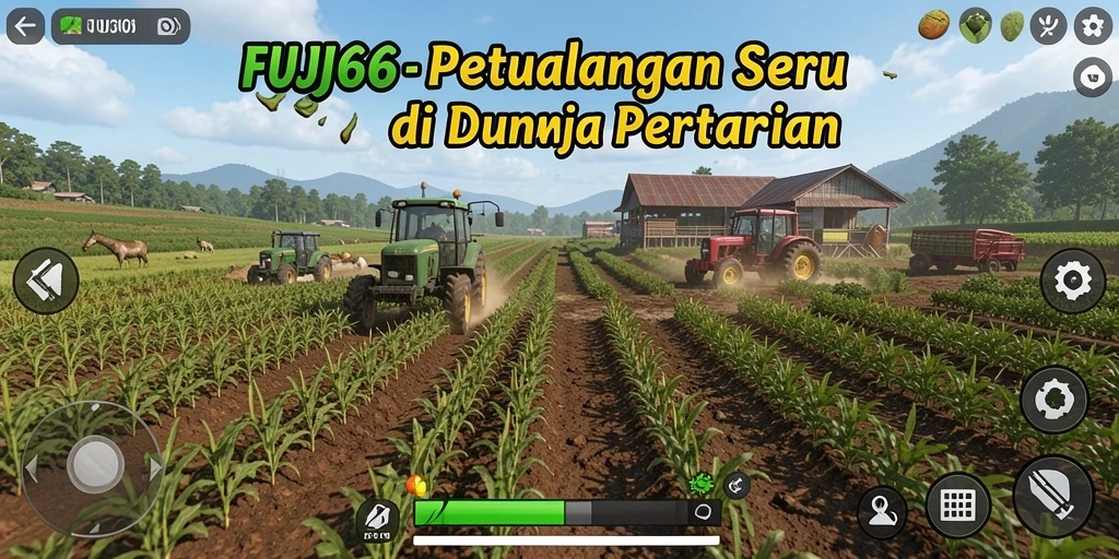 Tangkapan layar gameplay FUJI66 memperlihatkan lahan pertanian yang indah dan interaktif.