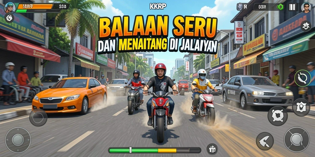 Gameplay KKRP yang seru dan mendebarkan saat balapan di jalanan.