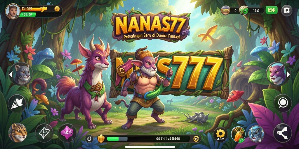 Tampilan gameplay NANAS777 dengan karakter menjelajahi dunia fantasi.