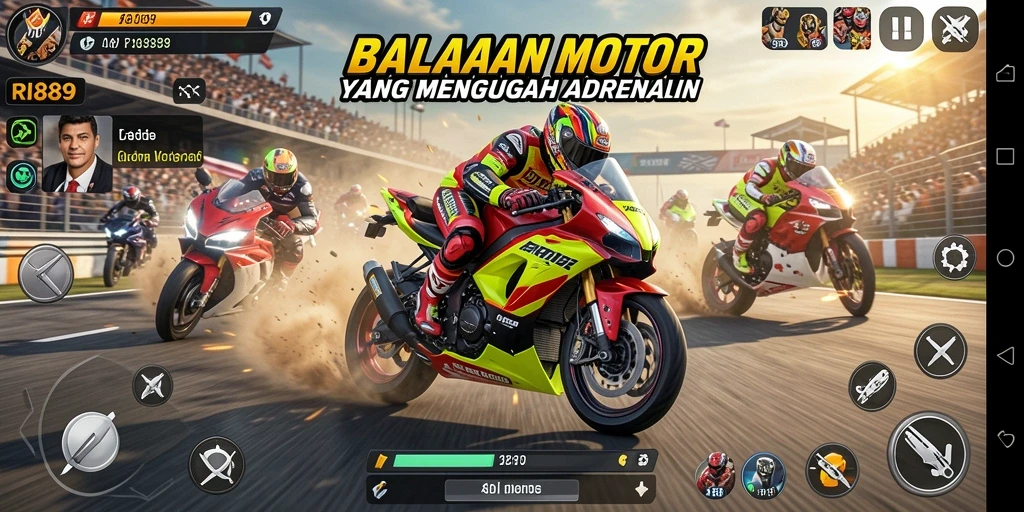 Tangkapan layar dari gameplay balapan motor yang mendebarkan.