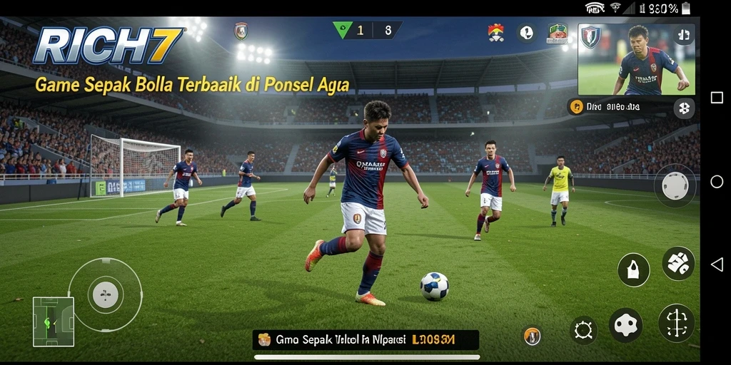 Tampilan gameplay RICH7 yang menegangkan di lapangan sepak bola.